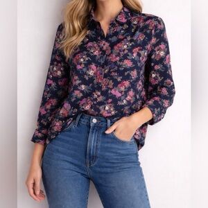 Vintage Levi Strauss Long Sleeve Floral Collared Button Down Blouse Size 10